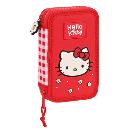 Estuche Escolar con Accesorios Hello Kitty Spring Rojo 12.5 x 19.5 x 4 cm (28 piezas)
