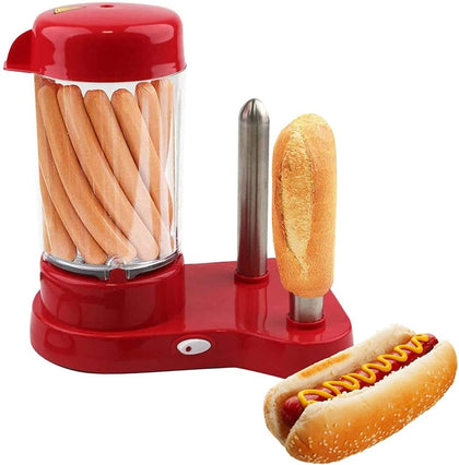 Maquina de perritos calientes profesional al vapor | Hot dogs maker con 2 pinchos calentador de pan | Color rojo - movilcom.com