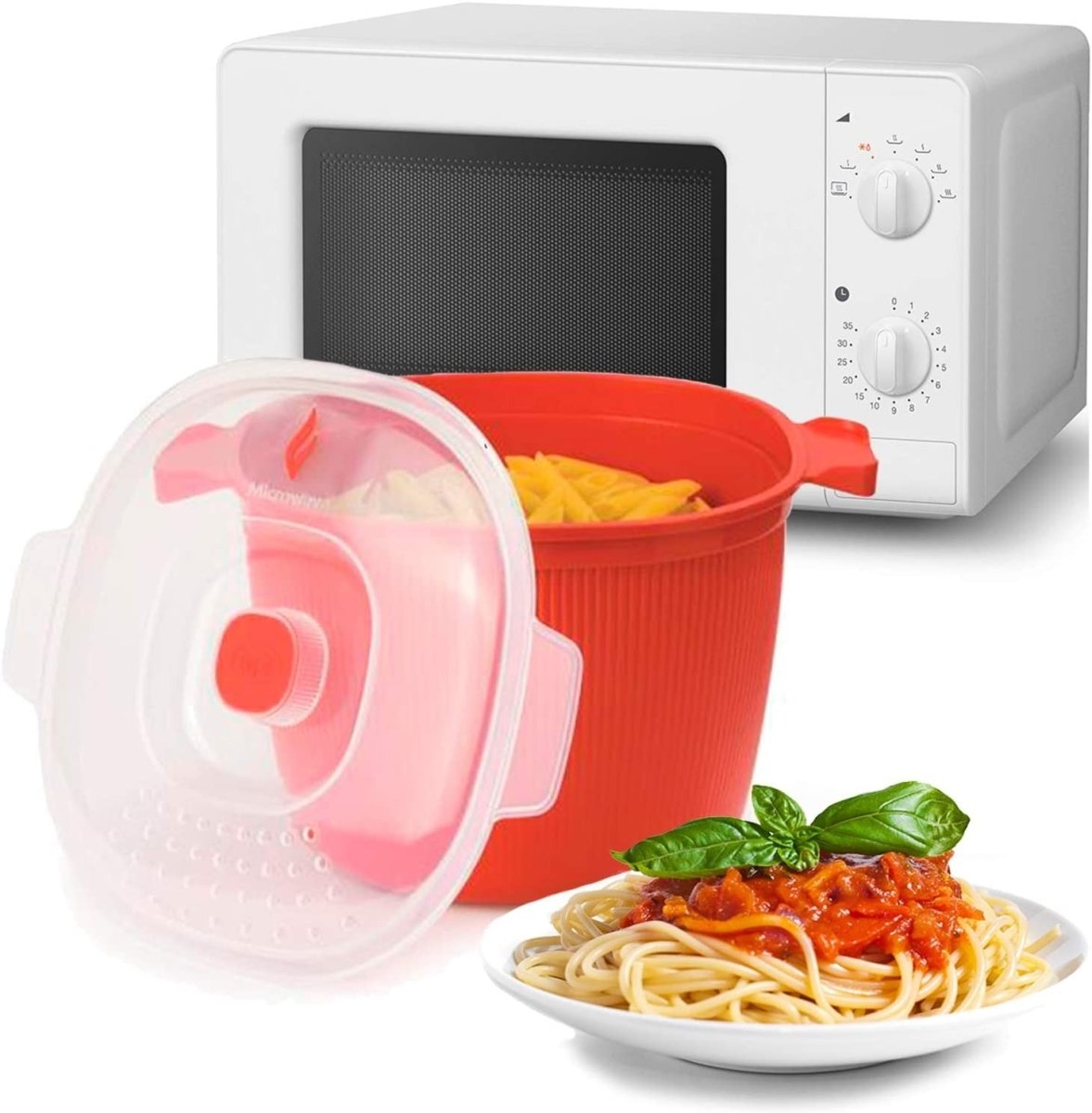  Fasta Pasta, la original, recipiente para cocinar pasta en  microondas (color rojo). Sin ensuciar, no se pega, no hay que esperar que  el agua hierva : Hogar y Cocina