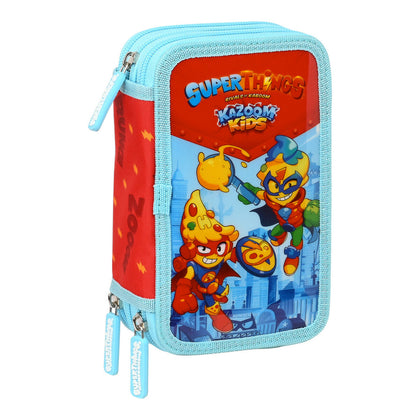 Plumier Triple SuperThings Kazoom Kids Rojo Azul claro (12.5 x 19.5 x 5.5 cm) (36 Piezas)