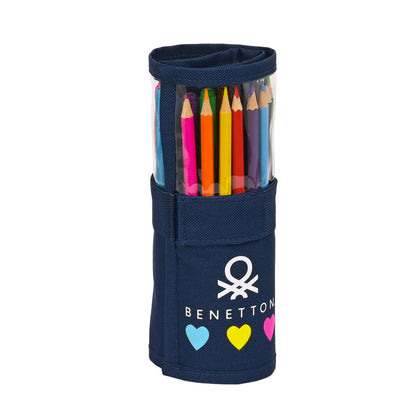 Estuche Escolar con Accesorios Benetton Love Azul marino (27 Piezas) (7 x 20 x 7 cm)