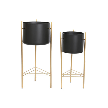 Set de Maceteros DKD Home Decor Negro Dorado Metal 30 x 30 x 70 cm