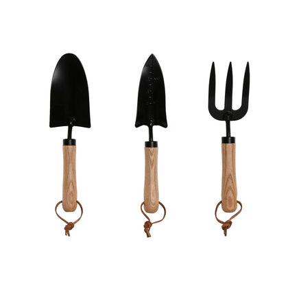 Kit de herramientas de jardinería Home ESPRIT 3 Piezas Marrón Negro Acero