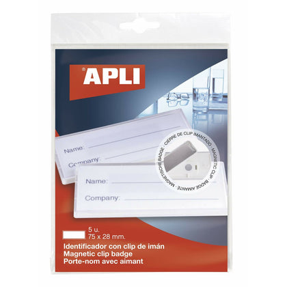 Funda para Tarjeta Identificativa Apli Blanco Transparente Plástico 25 Piezas 7,5 x 2,8 cm (5 Unidades)