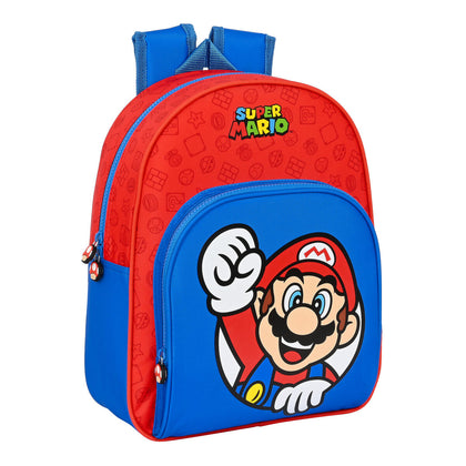 Mochila Escolar Super Mario Azul Rojo 28 x 34 x 10 cm