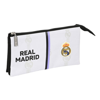 Portatodo Triple Real Madrid C.F. Negro Blanco (22 x 12 x 3 cm)