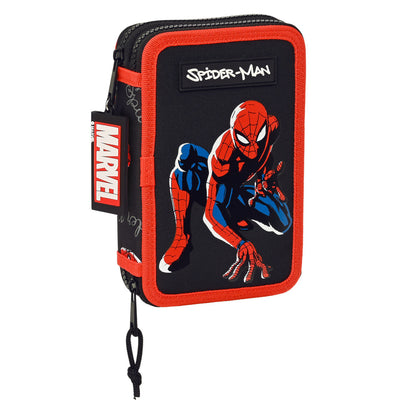 Estuche Escolar con Accesorios Spiderman Hero Negro 12.5 x 19.5 x 4 cm (28 piezas)