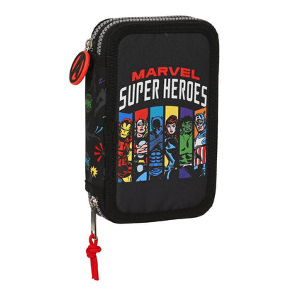 Estuche Escolar con Accesorios The Avengers Super heroes Negro 12.5 x 19.5 x 4 cm (28 piezas)