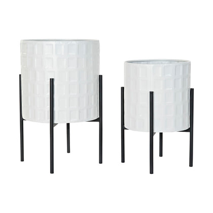 Set de Maceteros DKD Home Decor Negro Metal Blanco Moderno (36 x 36 x 59 cm)