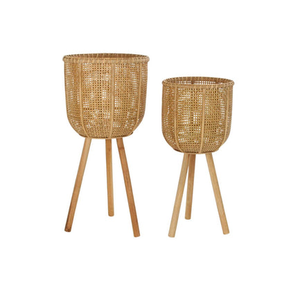 Set de Macetas DKD Home Decor Marrón Bambú Tropical (36 x 36 x 78 cm)