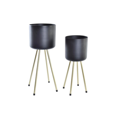 Set de Macetas DKD Home Decor Negro Dorado Metal Moderno (23 x 23 x 60 cm)