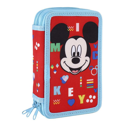 Plumier Triple Mickey Mouse 43 Piezas Rojo (12 x 19,5 x 6,5 cm)