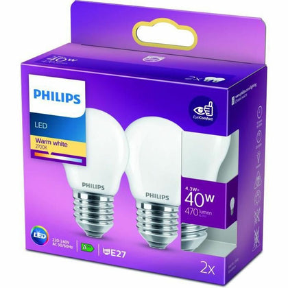 Bombilla LED Esférica Philips Vela y lustre 40 W 2 Unidades F (2700k)