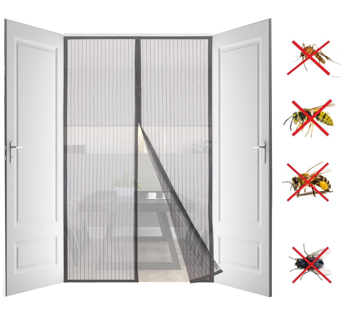 Mosquitera magnética de cortina para puertas - Cortina mosquitera con bandas magnéticas para su cierre automático a prueba de mosquitos