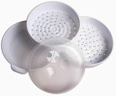 Apilador de platos de microondas resistente 2 en 1 y 2 niveles y exhibición  de alimentos calienta dos platos llanos a la vez. Sin marchitamiento