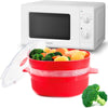 Olla a Vapor 2 Niveles Microvap con Tapa para cocinar al Vapor en microondas - Accesorios Cocina - 4L Rojo