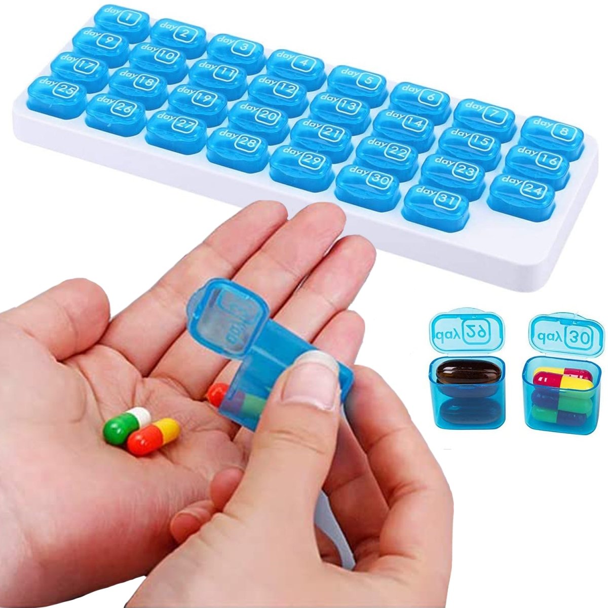 1 pastillero mensual, 1 pastillero mensual, 31 pastilleros separados en  compartimentos pequeños, 4 pastilleros semanales oso de fresa Electrónica