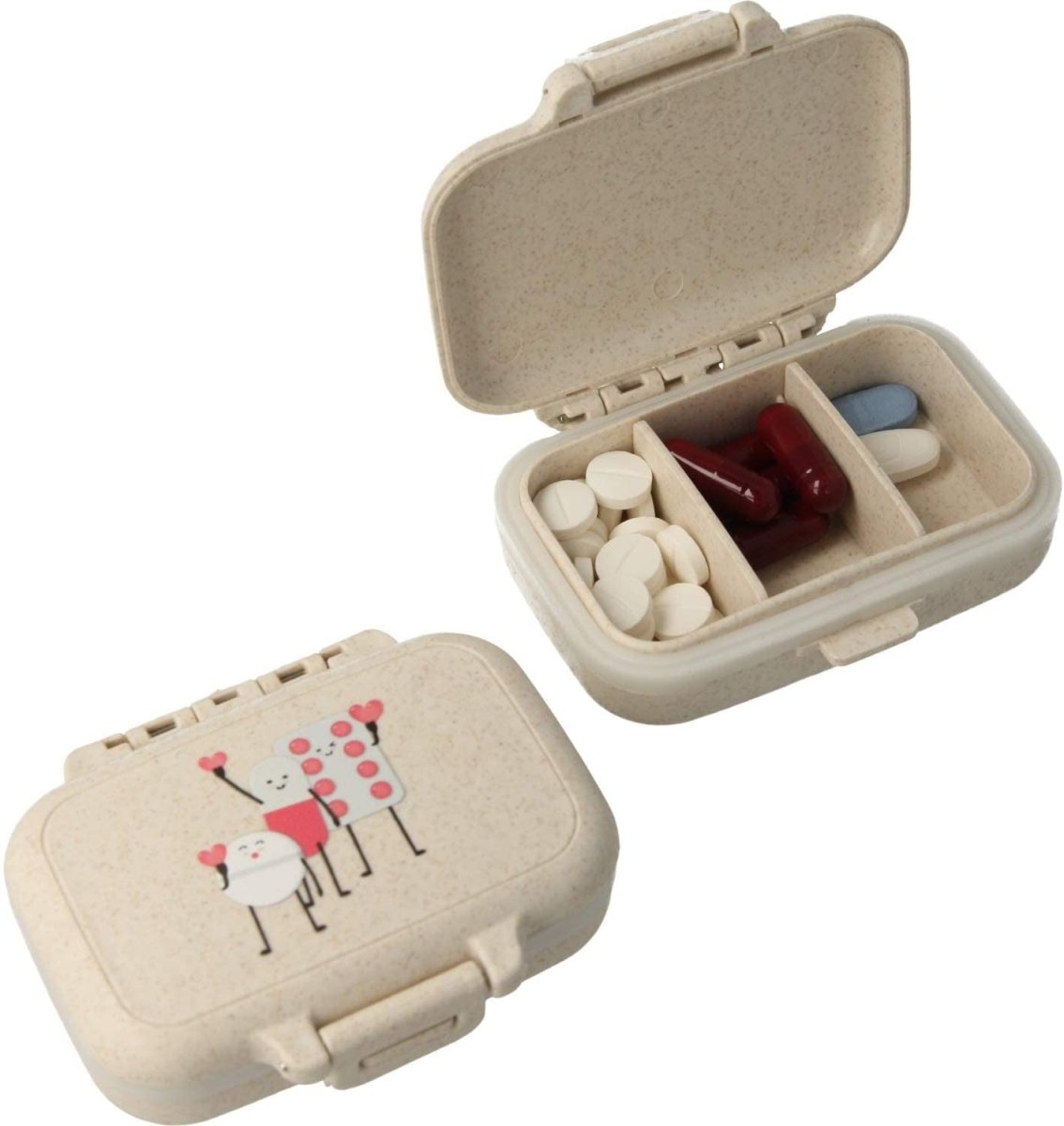Pastillero pequeño diario bolsillo - 3 compartimentos - Organizador de pastillas pill box estuche rectangular - Color beige - movilcom.com