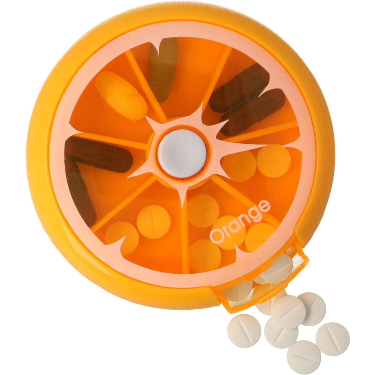 Pastillero pequeño diario bolsillo - 7 compartimentos - Organizador de pastillas pill box estuche redondo - Color naranja - movilcom.com